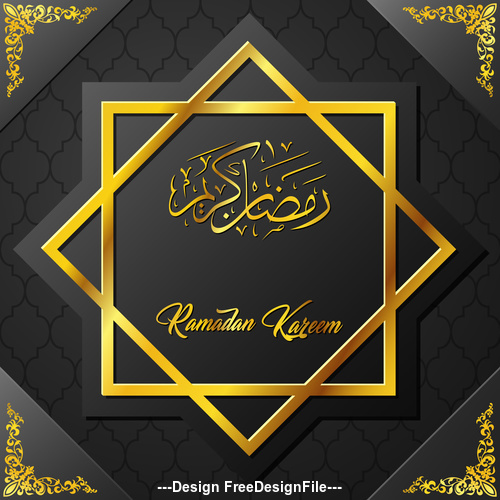 Black background frame Ramadan Kareem vector greeting card