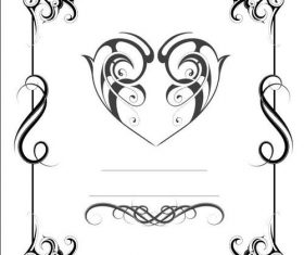 Black floral and heart shaped frame design vector