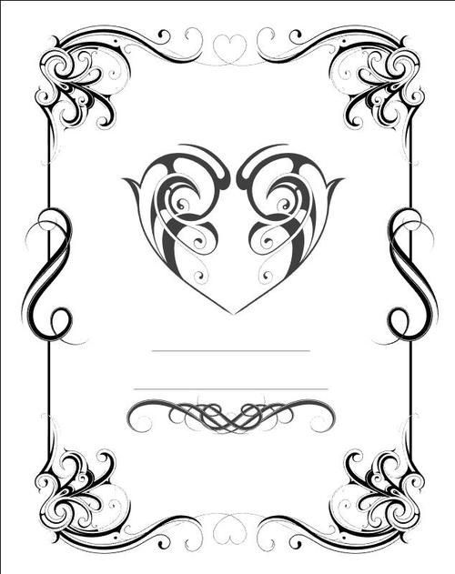 Black floral and heart shaped frame design vector
