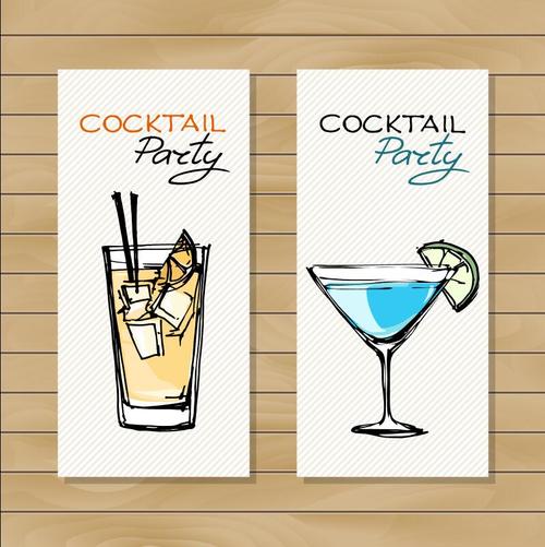 Blue cocktail sketch banner vector