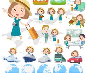Bob hair green dress woman travel vector