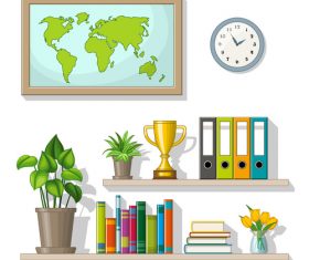 Books and trophies on the shelf vectors