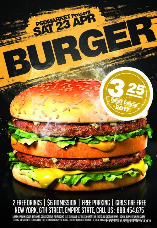 Burger sale flyer PSD template design