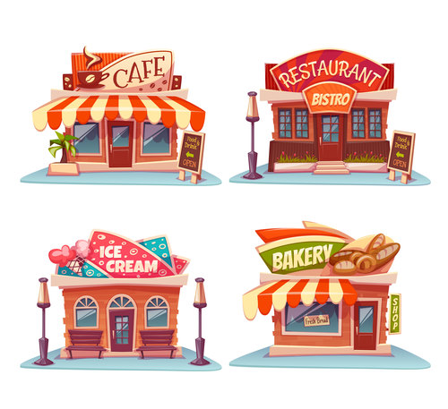 Cafe restaurant pizzeria and bakery vector