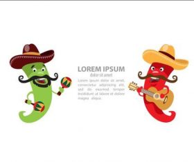 Cartoon Chili Character Playing guitar and maracas vector