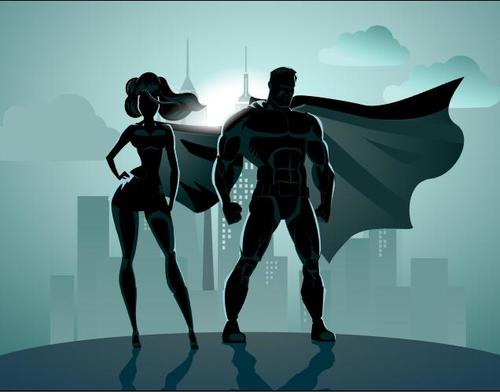Cartoon Superhero silhouette vector