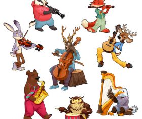 Cartoon animal playing musical instrument vectors