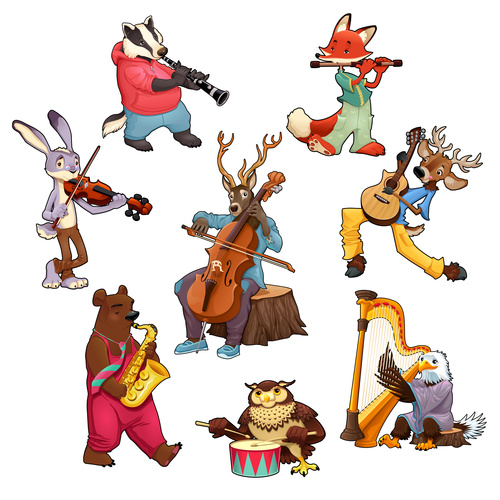 Cartoon animal playing musical instrument vectors free download
