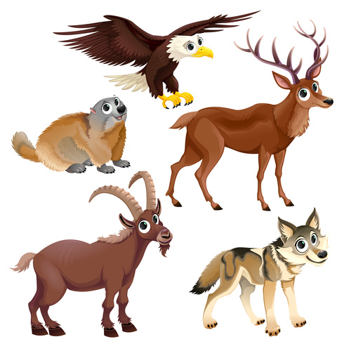 Cartoon animal wolf goat etc vectors