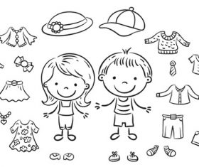 Cartoon black and white sketch kids summer clothes vector