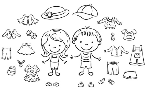 Cartoon black and white sketch kids summer clothes vector free download