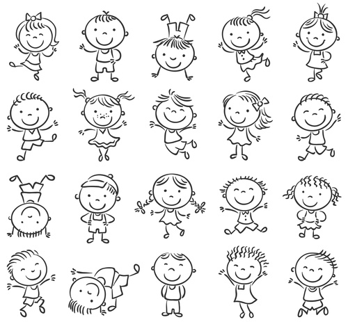 Cartoon black and white sketch many kids vector
