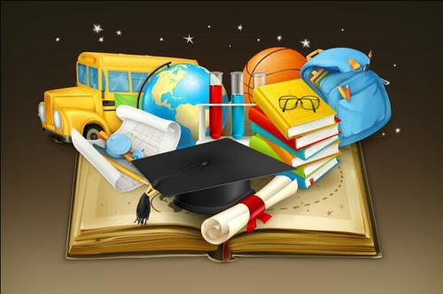 Cartoon book and school bus vector