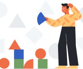 Cartoon characters and geometric illustrations vectors