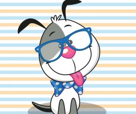 Cartoon cute dog with glasses vector