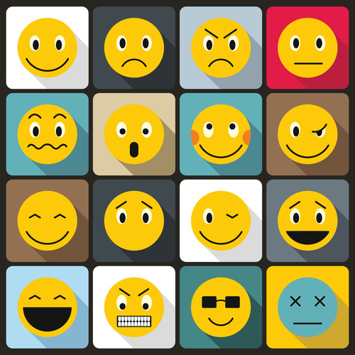 Cartoon emoticon pack icons flat style vector