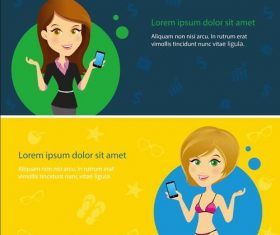 Cartoon female promotion banner design vectors