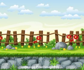 Cartoon fence and red flowers vector