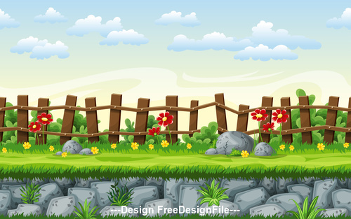 Cartoon fence and red flowers vector free download