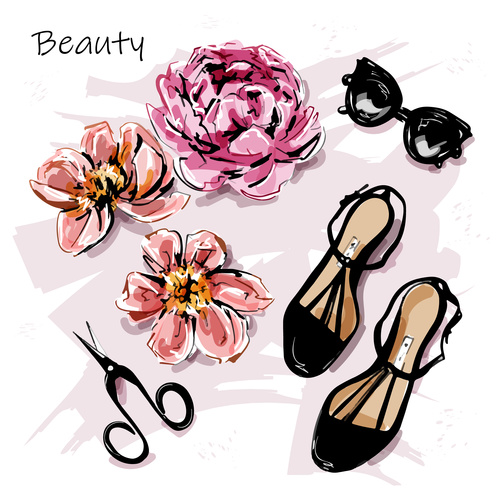 Cartoon flower and girl shoes illustration vectors
