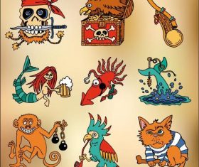Cartoon funny pirate elements vector