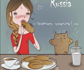 Cartoon girl eating brown bread vector