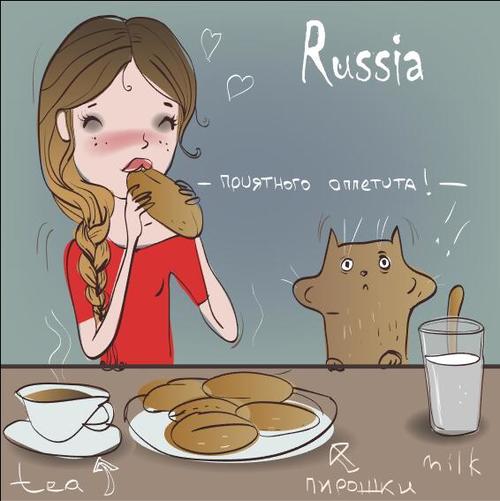 Cartoon girl eating brown bread vector