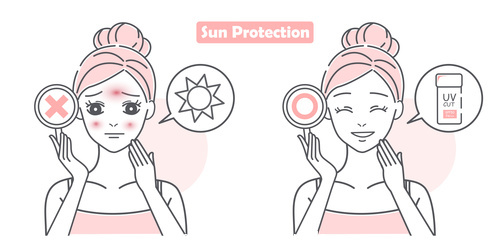 Cartoon girl skin care UV protection vector