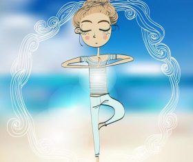 Cartoon girl standing on one leg vector