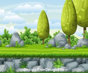 Cartoon green tree and stones vector