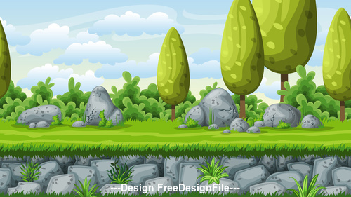 Cartoon green tree and stones vector