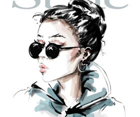 Cartoon hipster girl illustration vectors