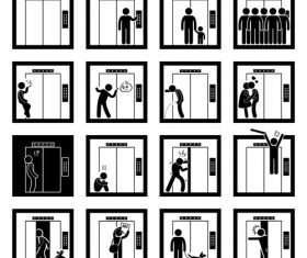 Cartoon icon man and elevator vector 01