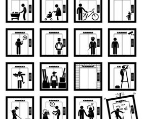 Cartoon icon man and elevator vector 02
