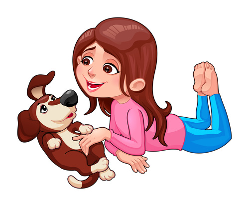 Cartoon little girl and dog vectors