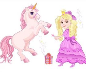 Cartoon little girl and unicorn vectors