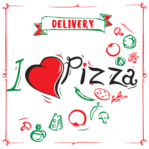 Cartoon love pizza banner flyer vector 02