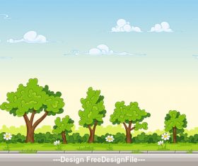 Cartoon nature landscape tree and white small flowers vector