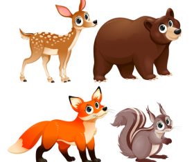 Cartoon sika deer brown bear fox squirrel vectors