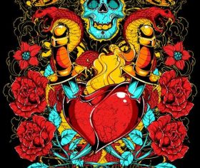 Cartoon tattoo poster vector