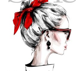 Cartoon tied bow girl illustration vectors