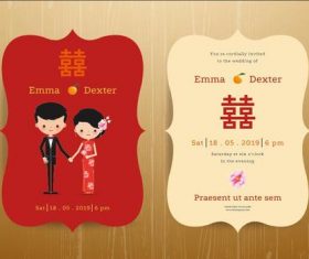 China style bride and groom wedding invitation card vector