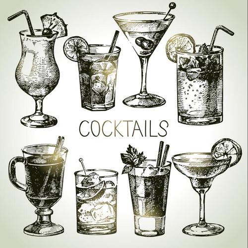 Cocktails Illustrations Blackboard Menu vectors