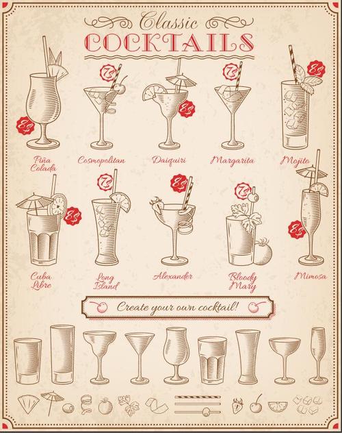 Cocktails menu cover vectors