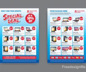 Computers and tablets discount flyer blue vector