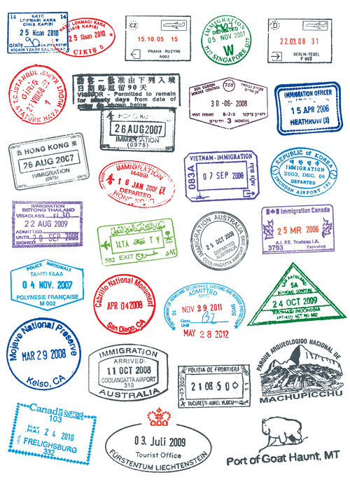 Countries access passport stamp vectors