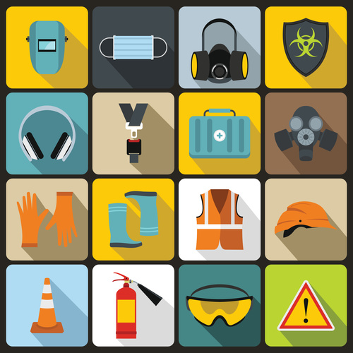 Danger protection icons flat style vector