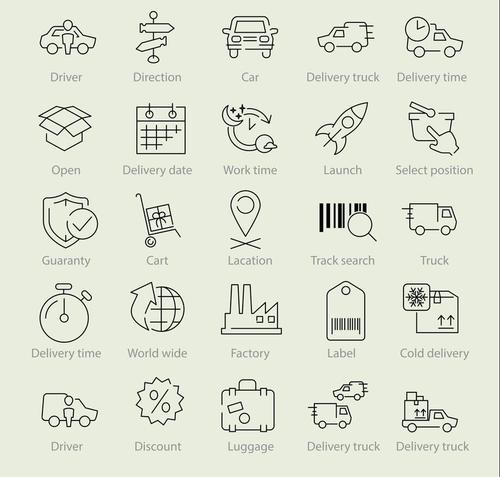 Delivery linear icons vector