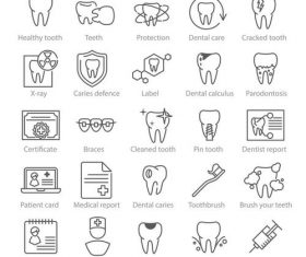 Dental medicine linear icons vector