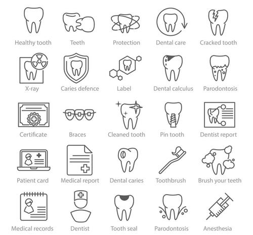 Dental medicine linear icons vector